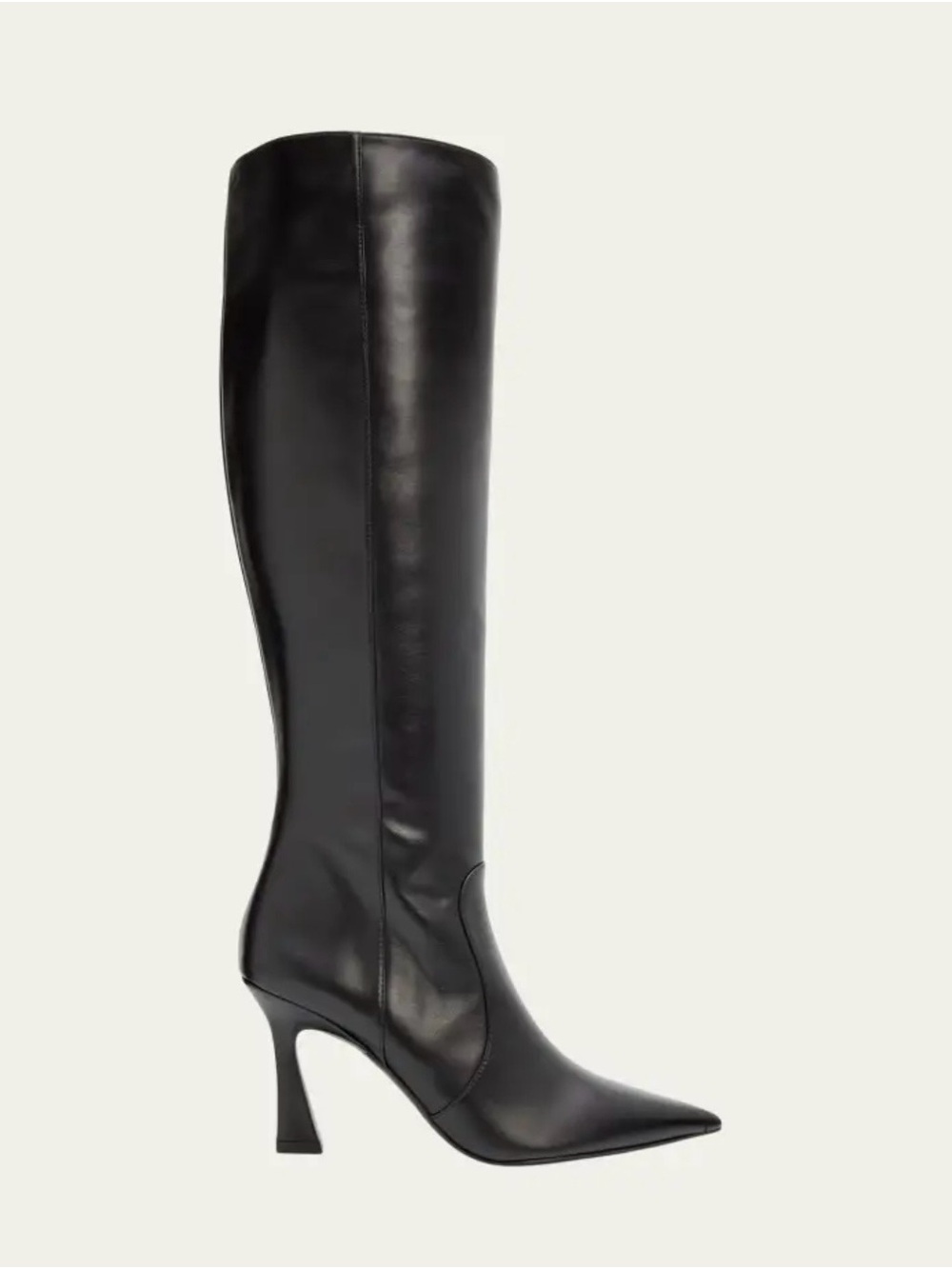 Stuart Weitzman Black Knee-High Pointed-Toe Leather Boots